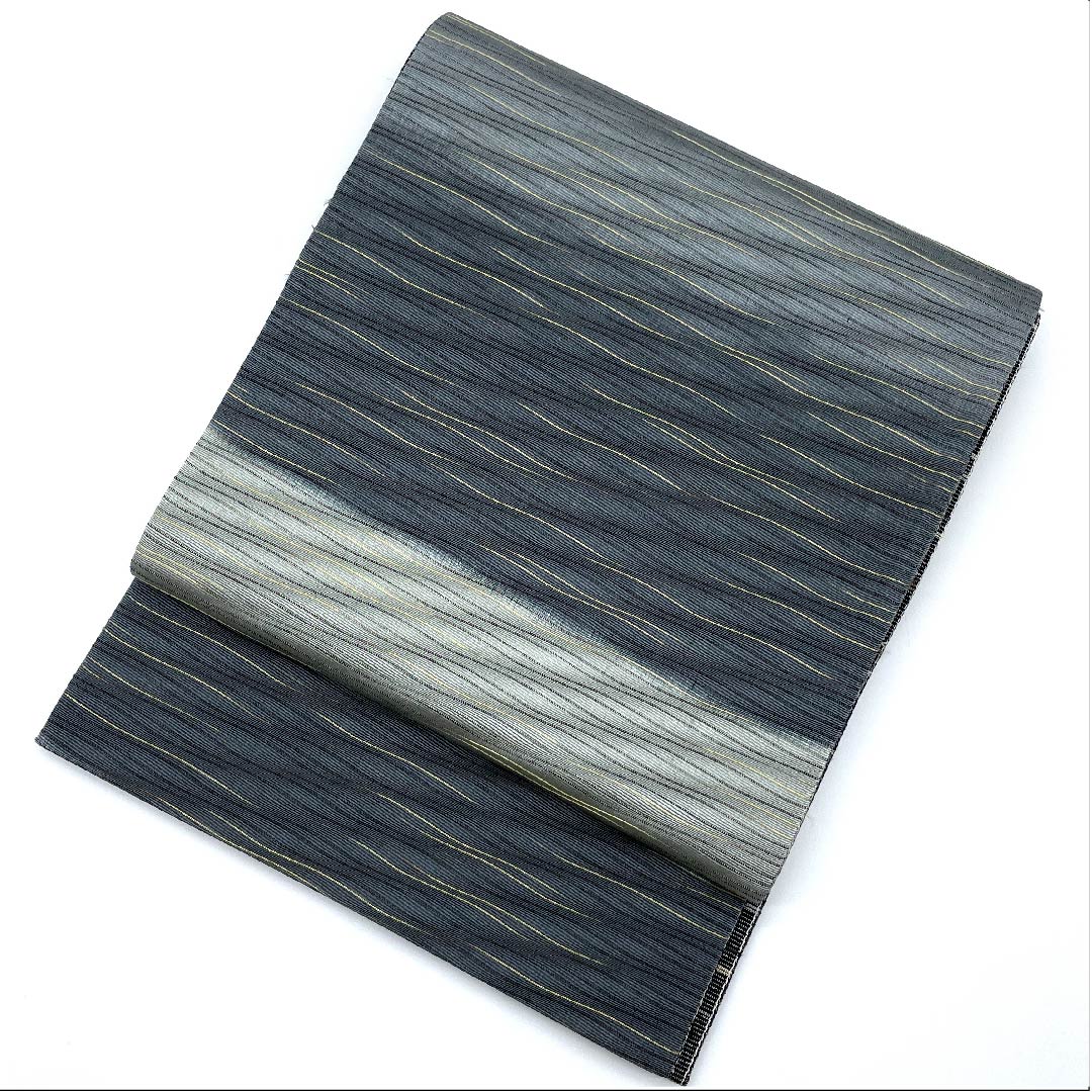 袋帯 黮色(つじみいろ) よろけ横段 変わり市松 帯丈464cm 正絹 Sランク 六通 カジュアル グラデーション系 1123008752499