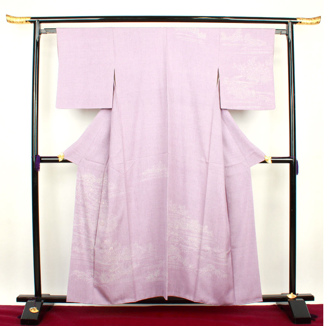 訪問着 袷 身丈156cm 裄丈61cm 薄藤色 茶屋辻模様 正絹 Aランク 紫系 1112001953320