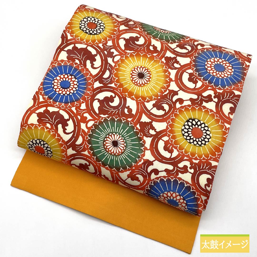 名古屋帯 生成り色(きなりいろ) 型染 菊唐草 帯丈358cm 正絹 Sランク 六通 カジュアル 白系 1124007782311 名古屋仕立て