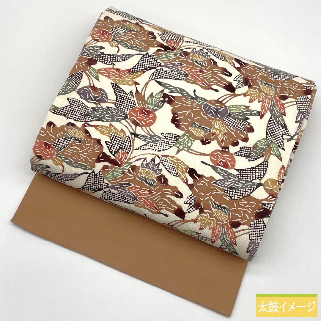 名古屋帯 正絹 Bランク 生成り色(きなりいろ) 型染 紅型調 抽象草花模様 帯丈348cm 六通 カジュアル クリーム系 1124009744315 名古屋仕立て