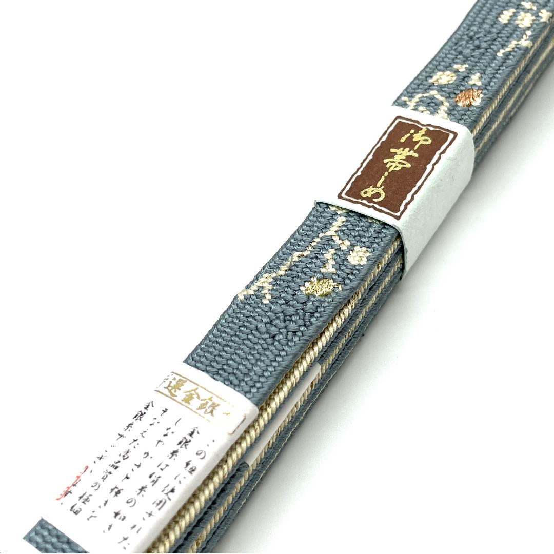 (New old stock) Obijime (sash fastener) Pure silk, quarter-length cord, light dull color, specially selected gold and silver threads, metal threads, hand-woven cord, length approx. 162cm, width approx. 1.5cm, semi-formal, S rank, light blue, 1135002252324