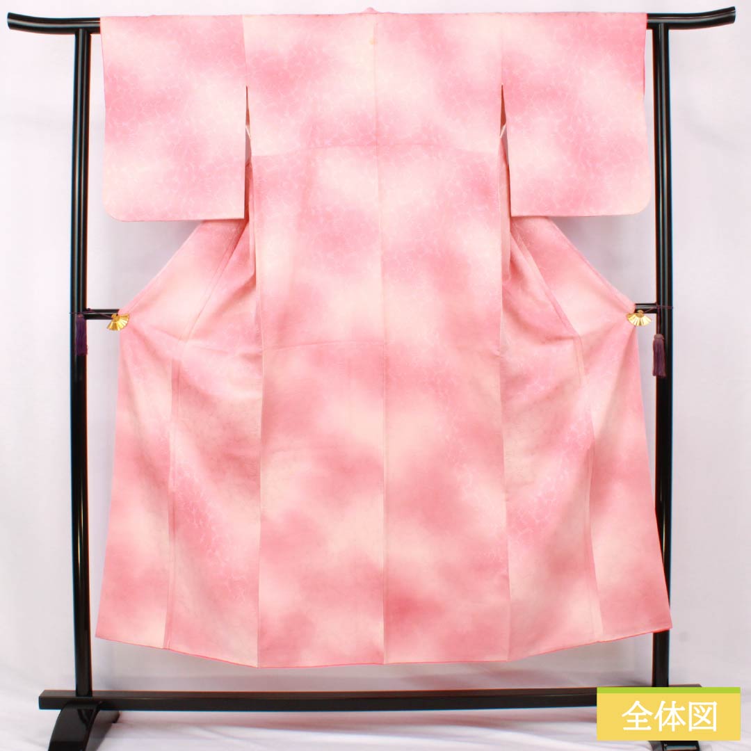 色無地 正絹 Bランク 身丈148.5cm 裄丈61.5cm 一重梅色(ひとえうめいろ) 一つ紋 揚羽蝶 ぼかし染め 袷 ピンク系 1114002634113