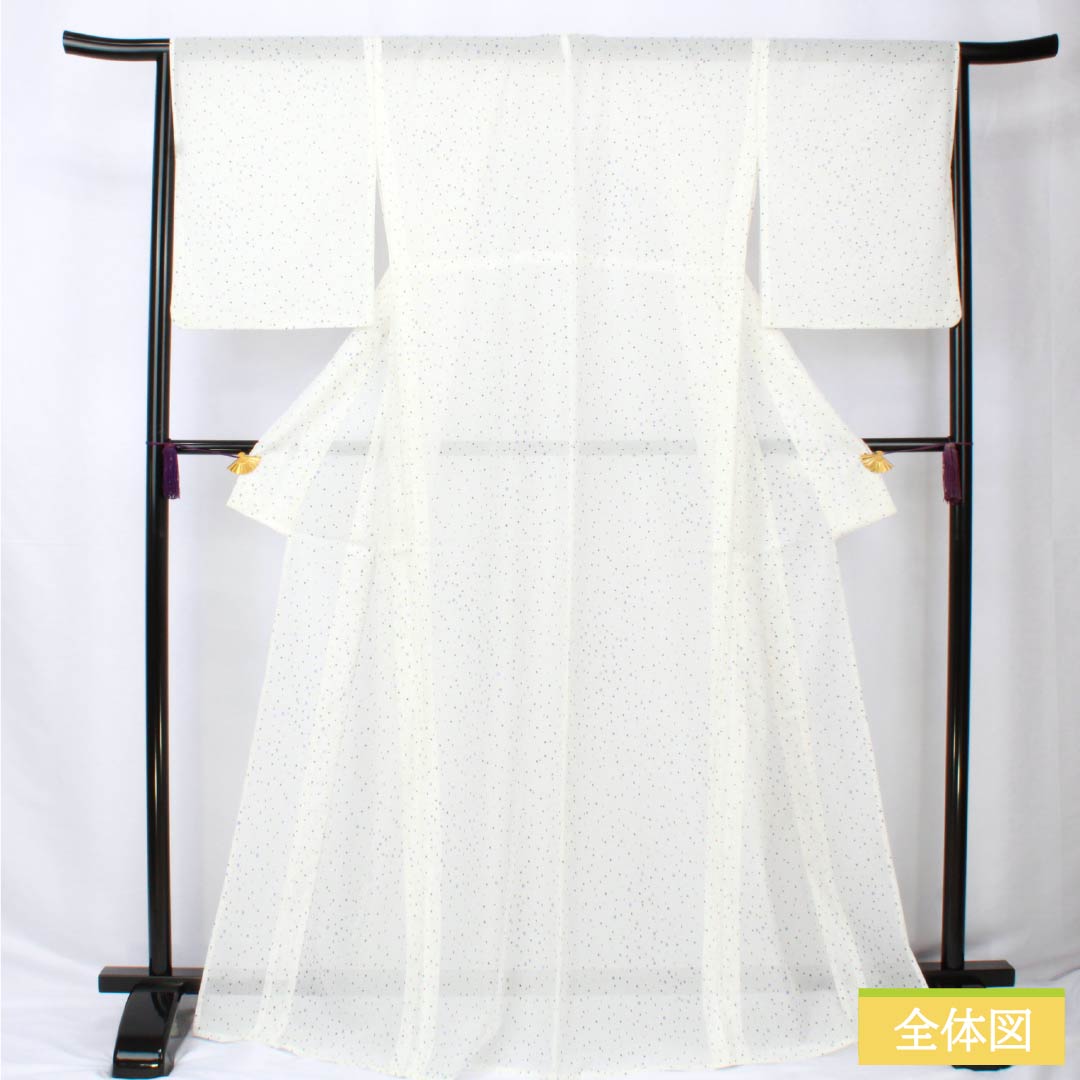 夏物 ポリエステル 小紋 身丈168cm 裄丈66cm ドット柄 洗える着物 絽 Aランク 白系 1132002263511