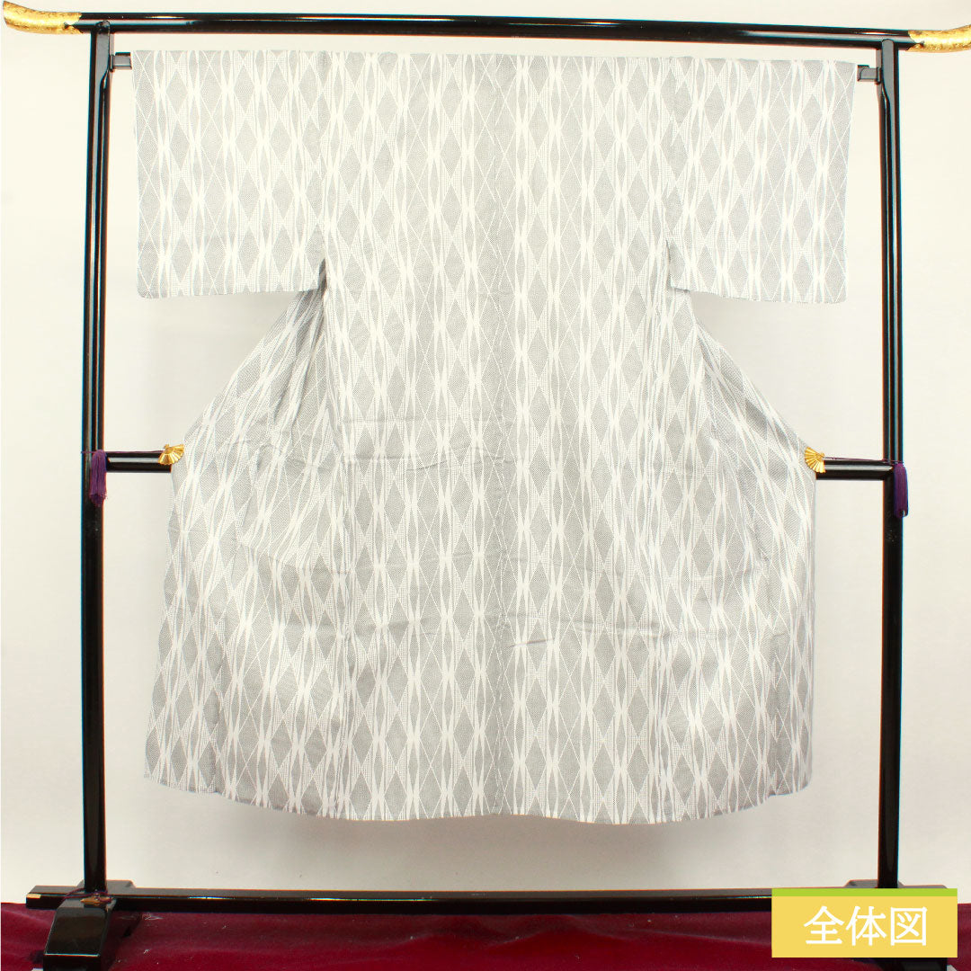 浴衣 木綿 身丈142.5cm 裄丈67cm Sランク 単衣 白系 男物 幾何学模様 1118004962411