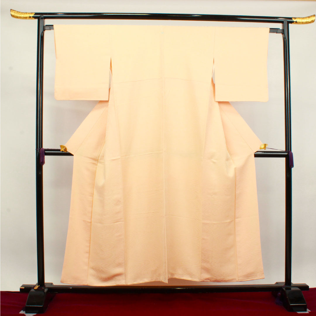 色無地 正絹 薄肌色 流水 五三桐 身丈153.5cm 裄丈64cm 袷 Aランク 橙系 1114000993226