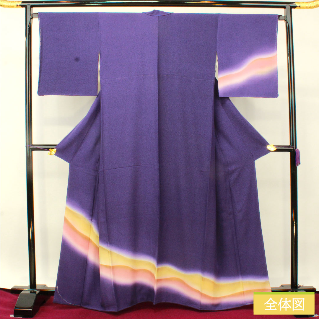 Homongi, pure silk, lined, length 163.5cm, sleeve length 68cm, Edo purple, tataki-zome, Toyama pattern, Shiawase Guard processing, S rank, purple, 1112004862420