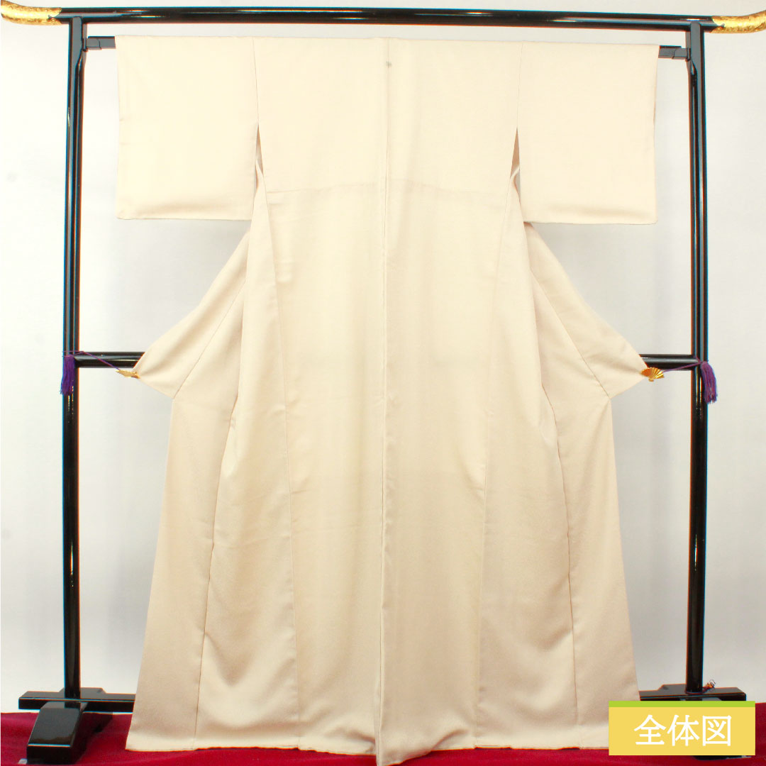Plain color, polyester, length 170.5cm, sleeve length 65cm, off-white (kinari-iro), washable kimono, one crest, Gosan-kiri, lined, A rank, beige, 1114001263625