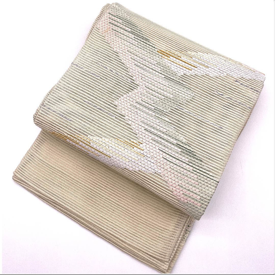 (Brand new, unused) Fukuro Obi, Summer Obi, Natural color (Kinari-iro), Geometric pattern, Summer, Obi length 454cm, Pure silk, NEW rank, Point pattern, Semi-formal, Beige, 1123008481425