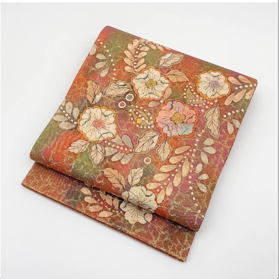 袋帯 檜皮色(ひわだいろ) 辻ヶ花 作家物 帯丈440cm 正絹 Sランク ポイント柄 フォーマル 茶系 1123005322314