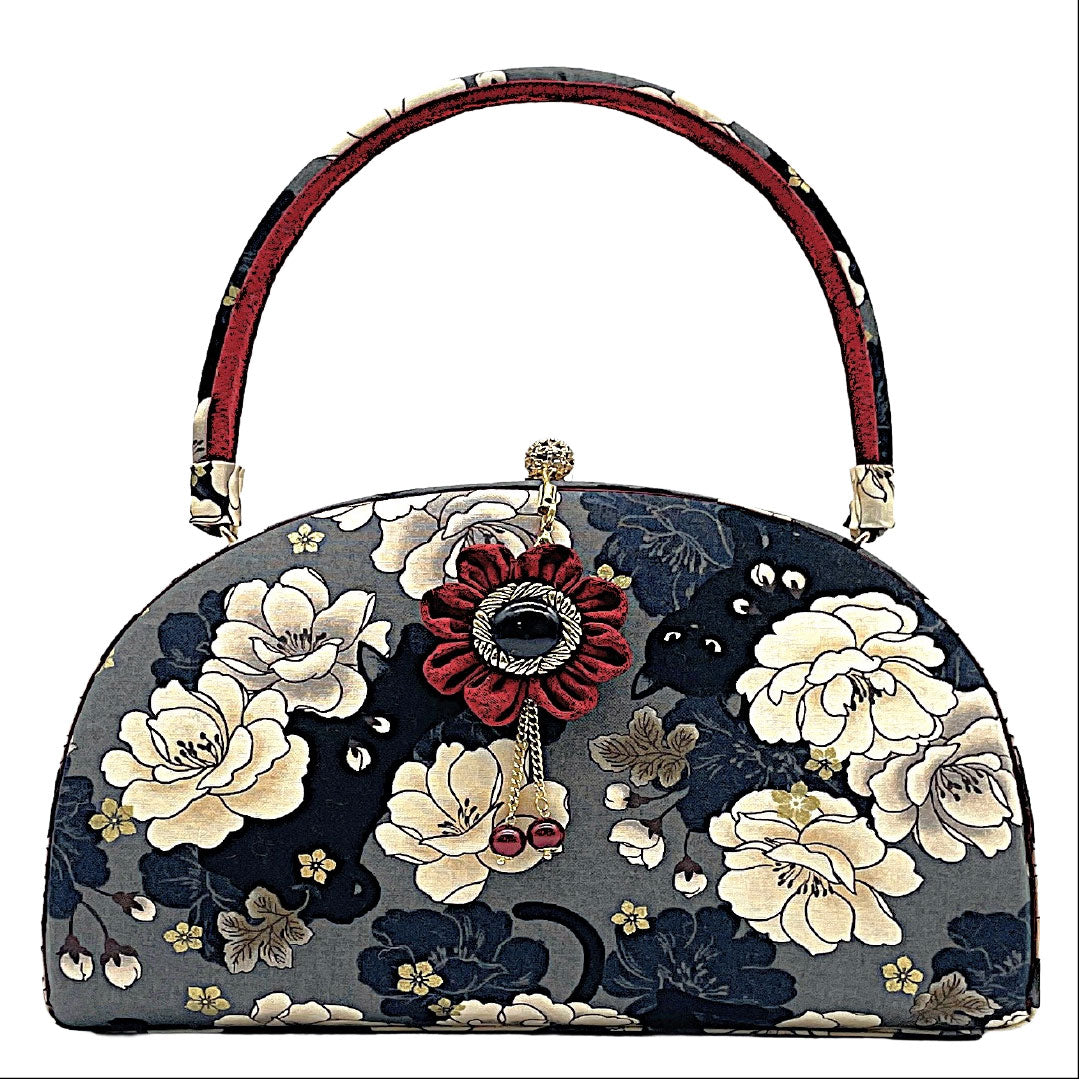 【モダンシック和装用バッグ ‼️】花柄 チェック グレー系 G-3042】利休バッグ 象牙色 花菱襷文 - 銀座きもの青木｜長く大切に着