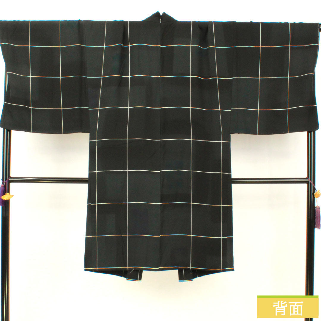 No.86正絹アンティーク子供着物しつけ糸付き綺麗です着丈86.5センチ裄丈41 リサイクル着物】男物 正絹 Sランク 身丈104cm 裄丈75cm 格子 染め