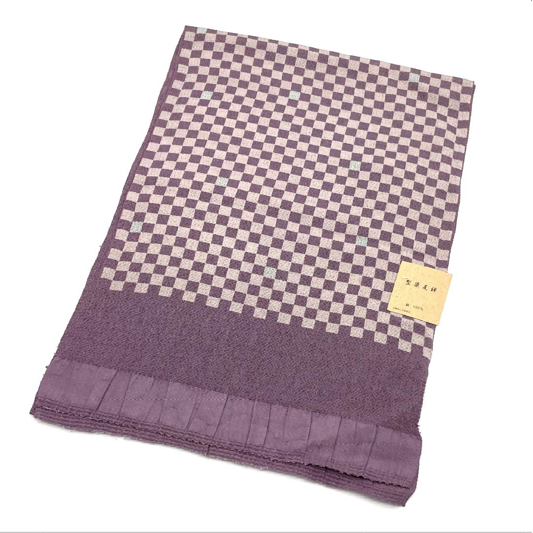 Obiage Silk S Rank Semi-formal Hashitairo Ichimatsu Katazome-Yuzen Length approx. 172cm Width approx. 29cm Purple 1136004182920