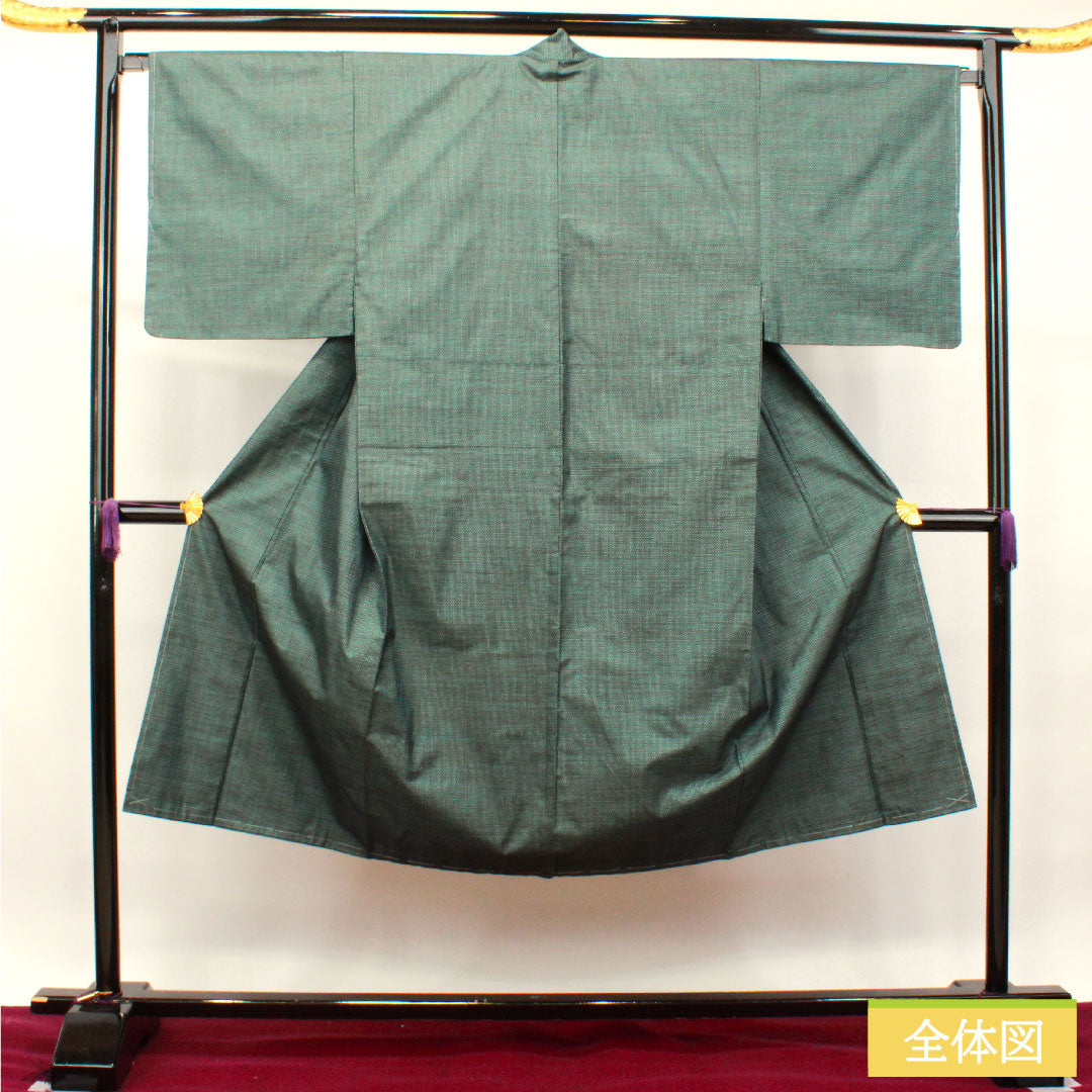 男物 正絹 身丈138cm 裄丈68cm 大島紬 100亀甲 しつけ糸付き 未使用品 Sランク 袷 緑系 1119000702319