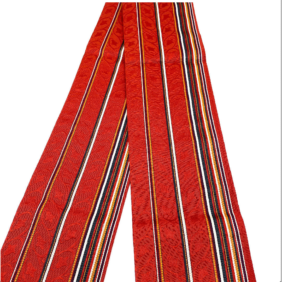 半幅帯 縞 帯丈348cm 正絹 赤系 Aランク 1125000143912