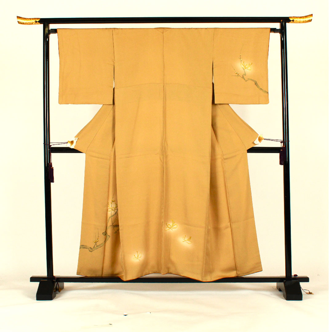 訪問着 袷 身丈157cm 裄丈66cm 刺繡 梅 正絹 Sランク 黄系 1112000822323