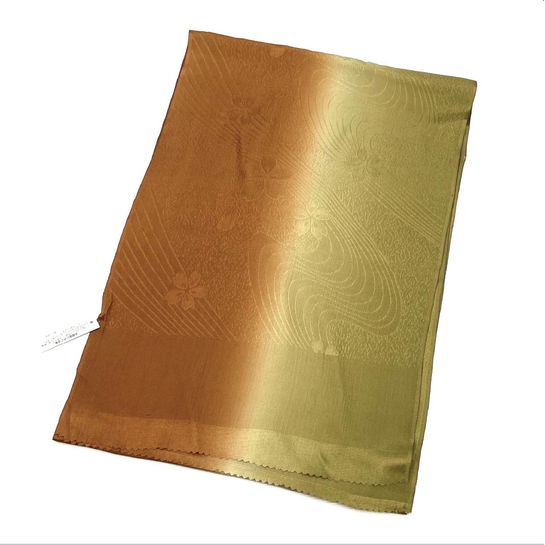 帯揚げ 正絹 Sランク セミフォーマル 柿渋色(かきしぶいろ) 市紅茶色(しこうちゃいろ) 流水 桜 長さ約172cm 幅約28cm グラデーション系 1136004092999