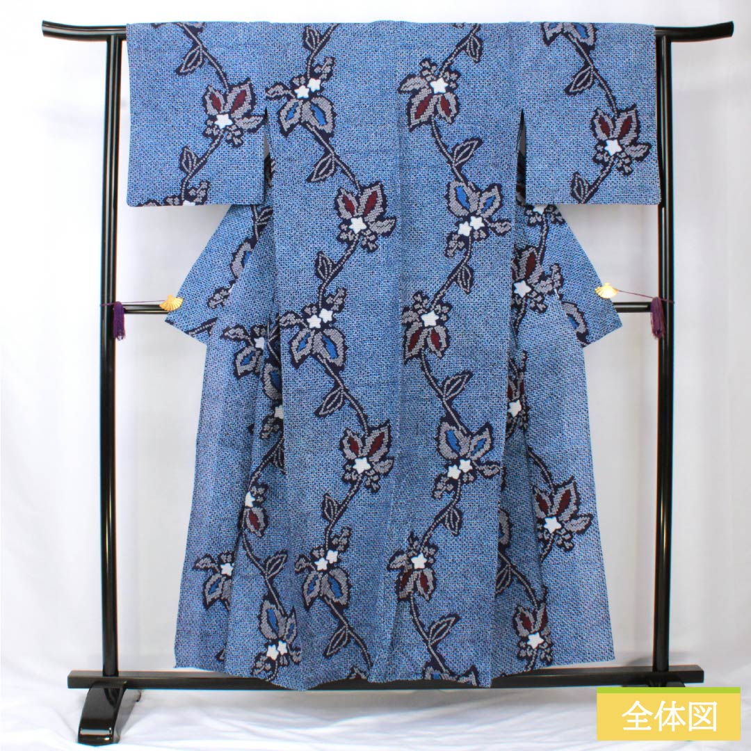 浴衣 木綿 身丈155cm 裄丈63cm Aランク 単衣 紺系 抽象花 リップル 1118005873318