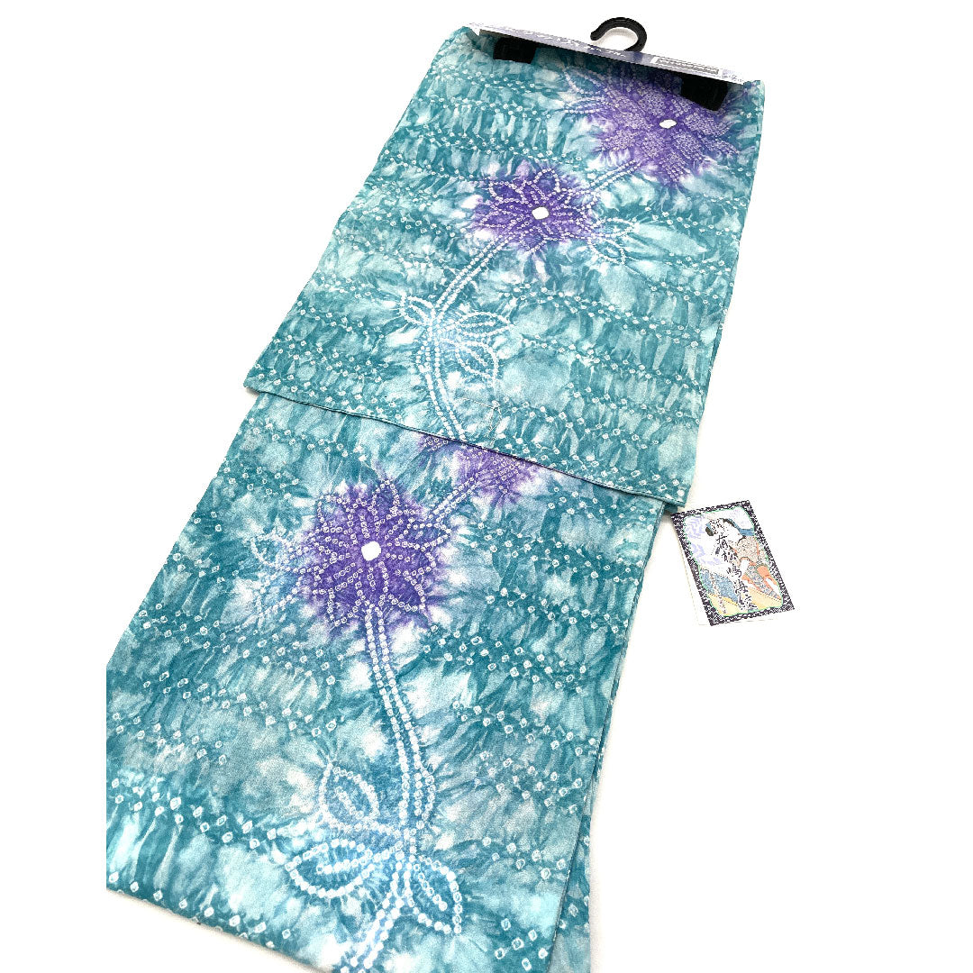 (新品)浴衣 有松鳴海本絞り 身丈163cm 裄丈68cm 花柄木綿 NEWランク 単衣 身丈163cm 青系 1118000771419