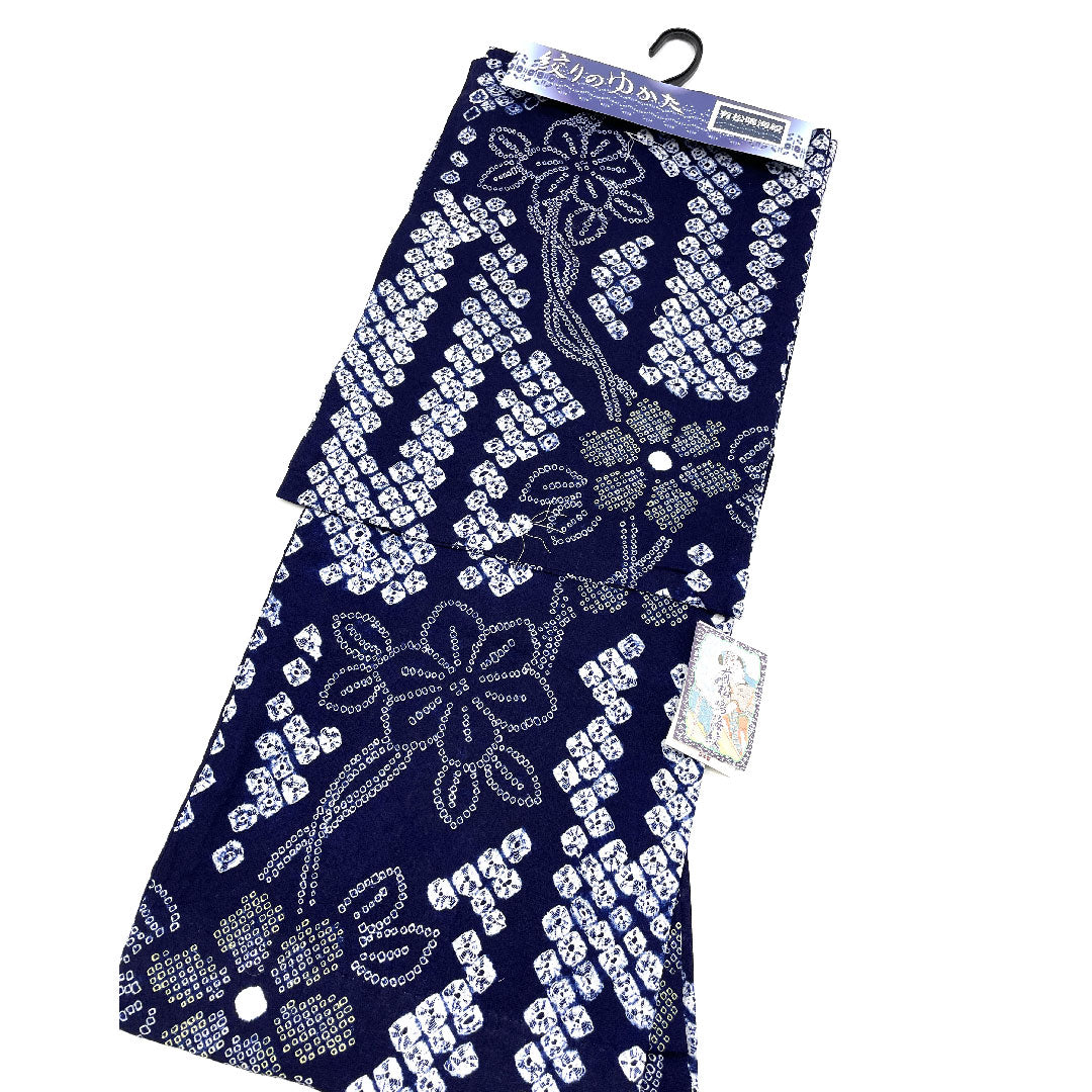 (新品)浴衣 有松鳴海本絞り 身丈163cm 裄丈68cm 花柄 木綿 NEWランク 単衣 身丈163cm 紺系 1118000671418