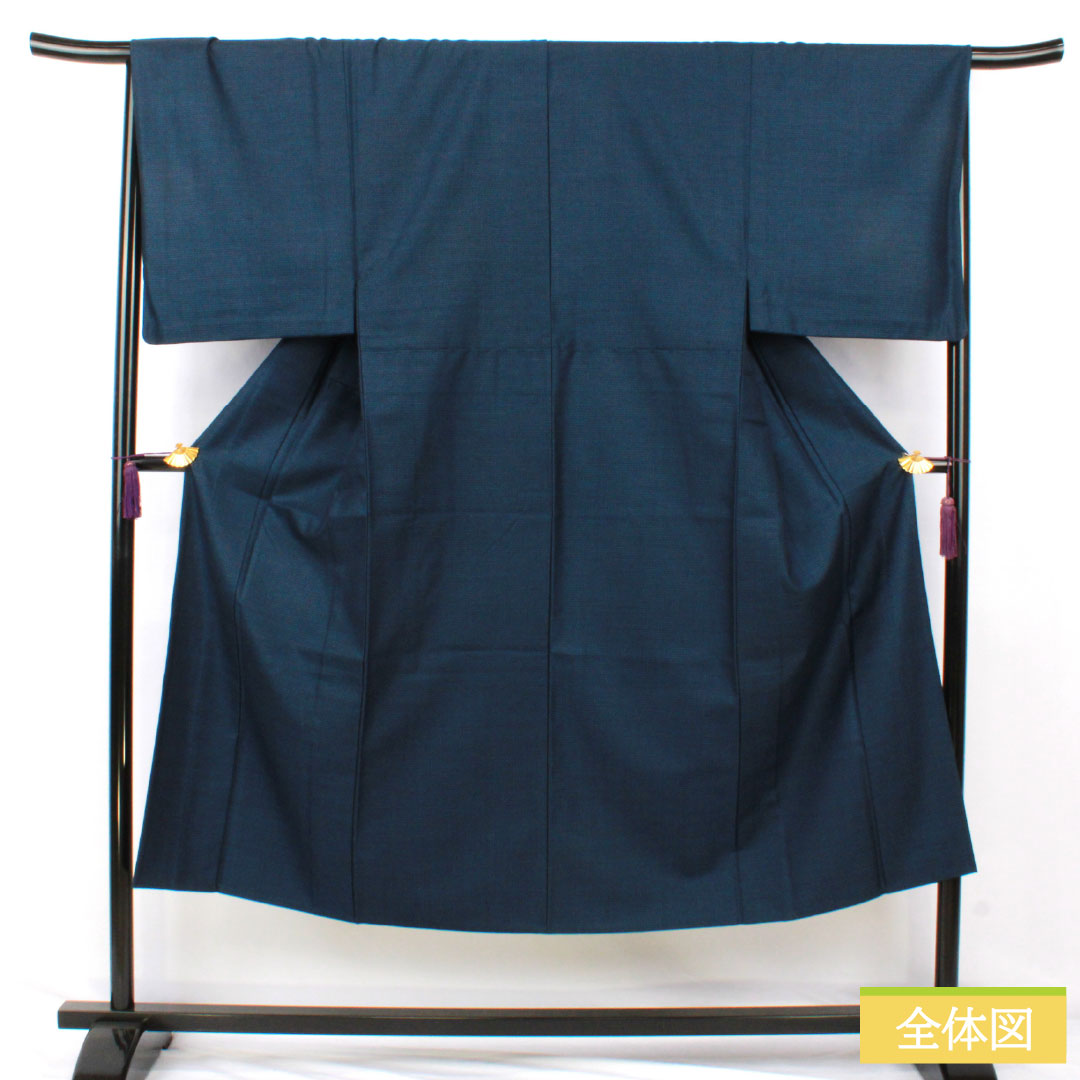 男物 ウール Sランク 身丈144cm 裄丈69cm 亀甲模様 単衣 紺系 1119001742418