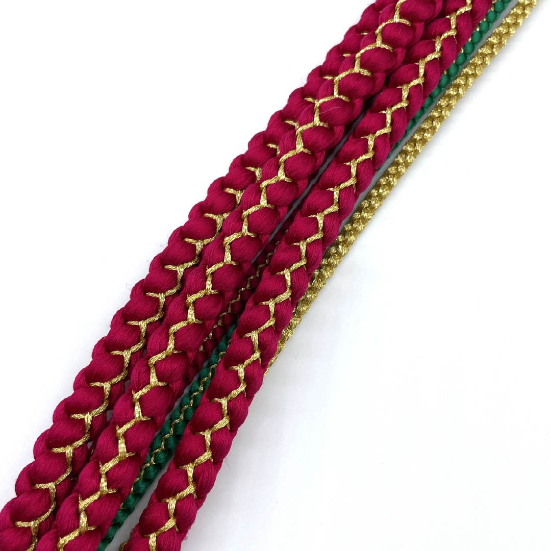 帯締め 正絹 振袖用 飾り付き パール 丸組 長さ約172cm 幅約1cm フォーマル Sランク 赤系 1135003462412