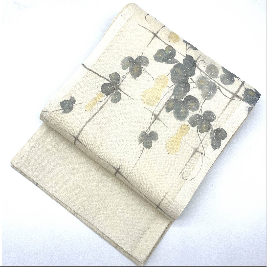 Fukuro obi, summer obi, ecru (kinari-iro), gourd pattern, summer wear, obi length 444cm, polyester, S rank, point pattern, semi-formal, cream color, 1123008562315