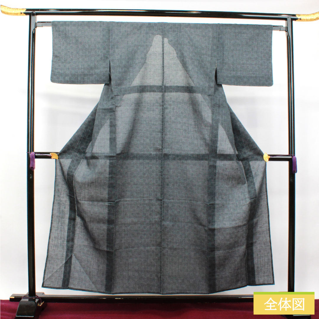 紬 正絹 身丈156cm 裄丈64cm 具墨色 幾何学模様 Sランク 紗 黒系 1116003112310