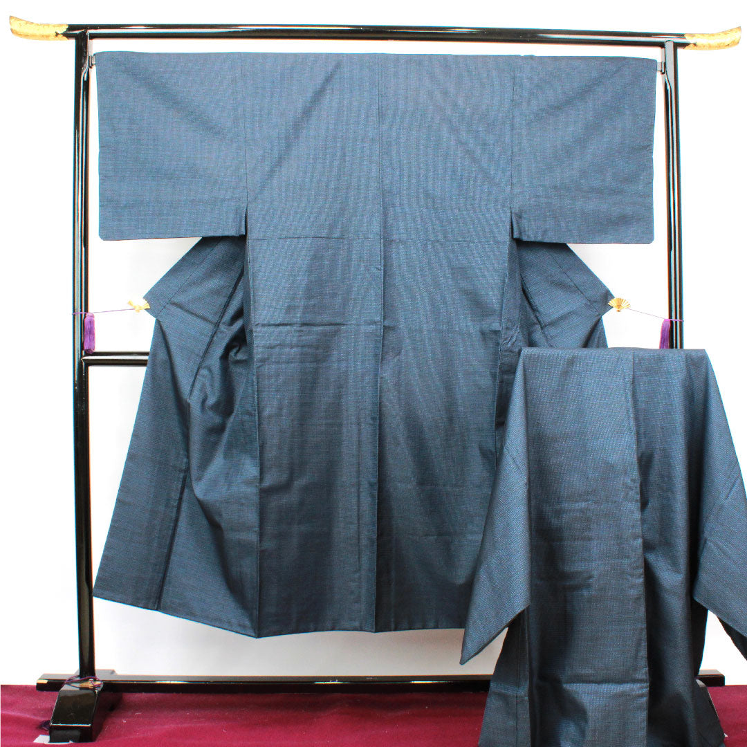 Men's Length 144cm Sleeve length 69.5cm Oshima Tsumugi Ensemble 100 Tortoiseshell Silk S Rank Awase Navy 1119000622418