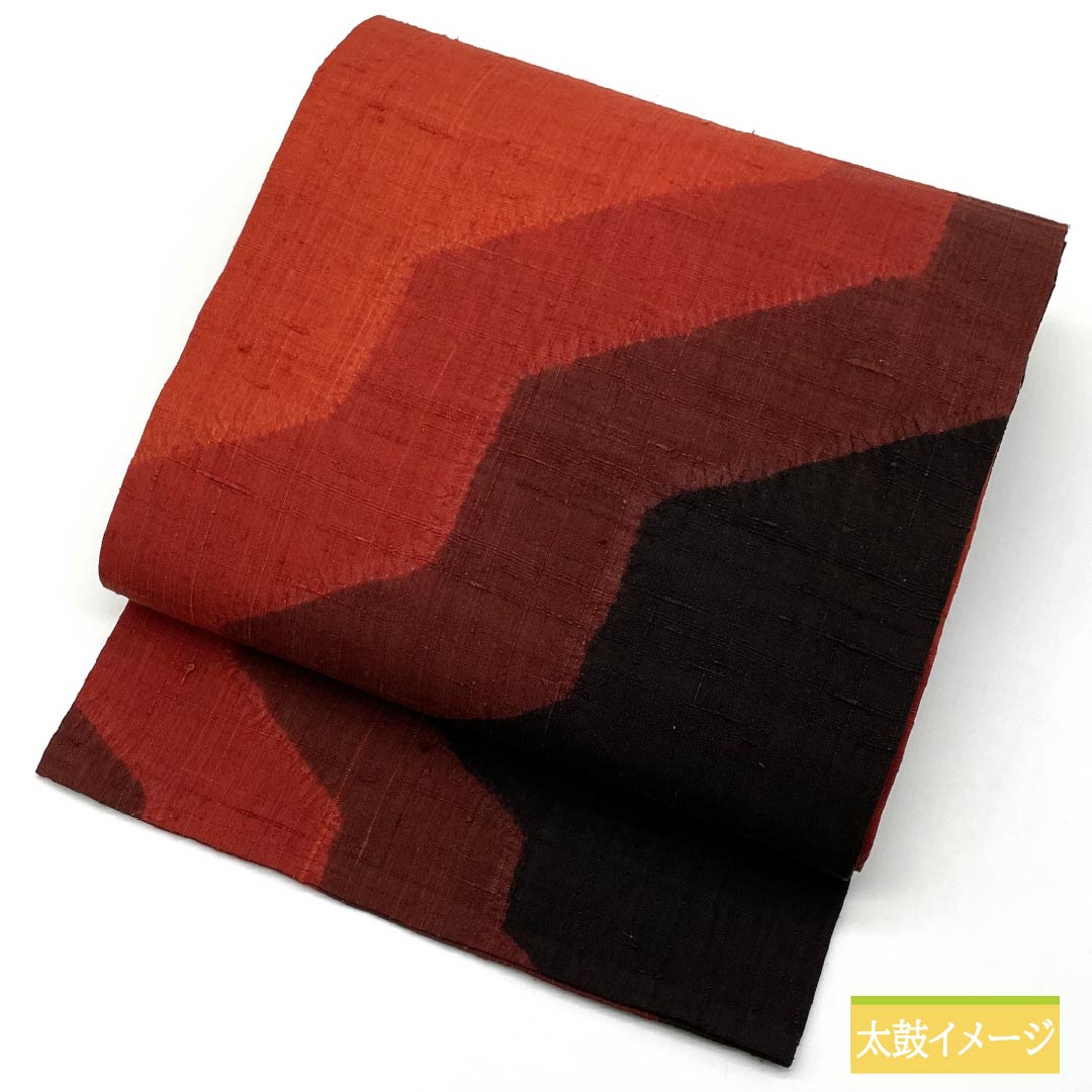 名古屋帯 紬地 絞り 幾何学模様 帯丈359cm 正絹 Sランク 六通 カジュアル グラデーション系 1124008132399 名古屋仕立て