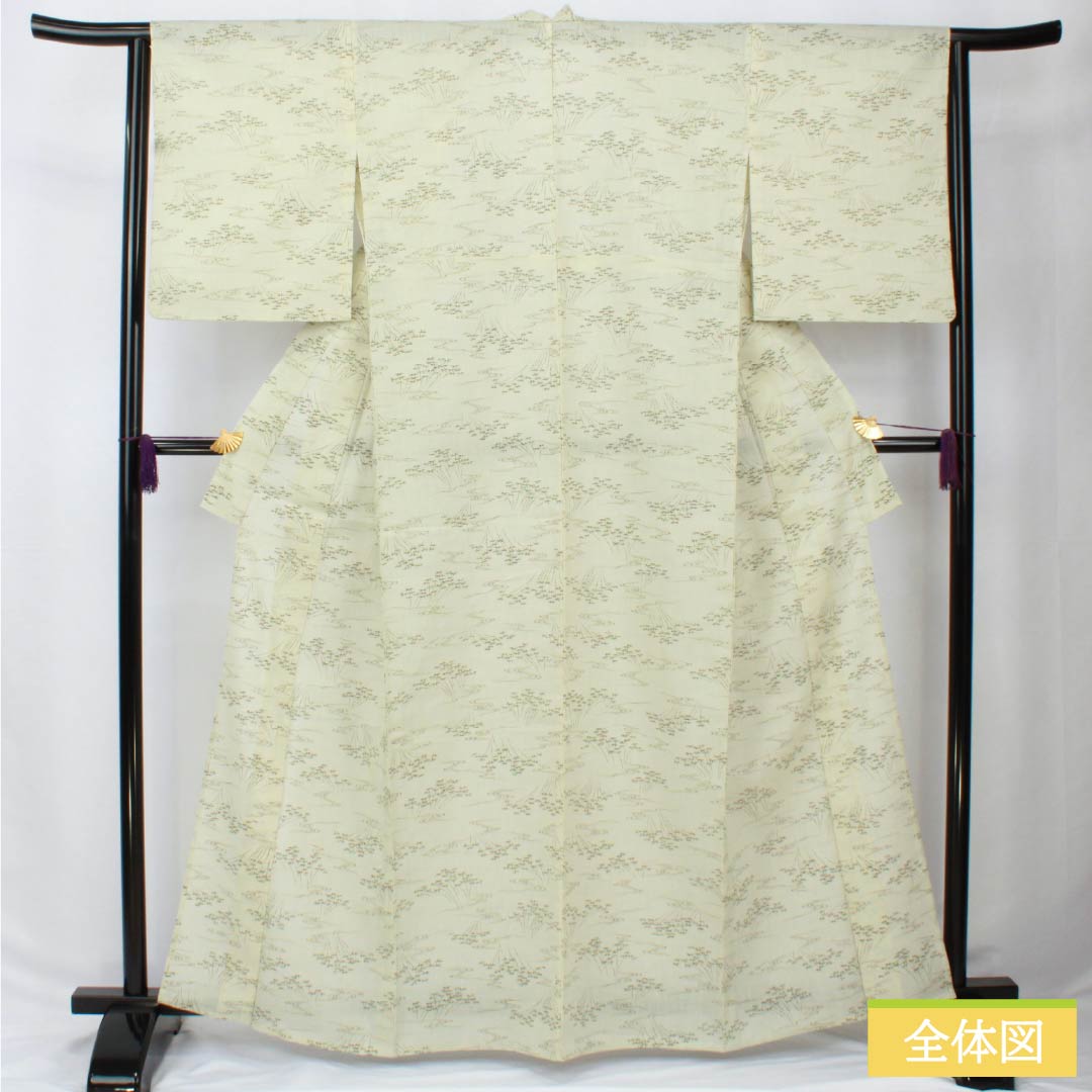 紬 ポリエステル Sランク 身丈163.5cm 裄丈63.5cm 白百合色(しらゆりいろ) 竹 流水 洗える着物 単衣 白系 1116004082411