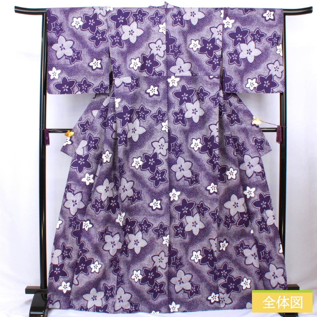 浴衣 木綿 身丈170cm 裄丈65.5cm Sランク 単衣 紫系 蒲萄紫色(ぶどうむらさきいろ) 桔梗 1118006372620