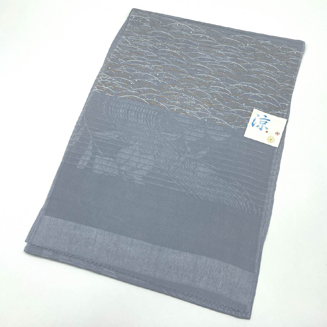 (新品)帯揚げ 正絹 セミフォーマル 薄鈍色(うすにびいろ) 夏物 露芝模様 古典柄 長さ約168cm 幅約28.5cm NEWランク グレー系 1136000891922