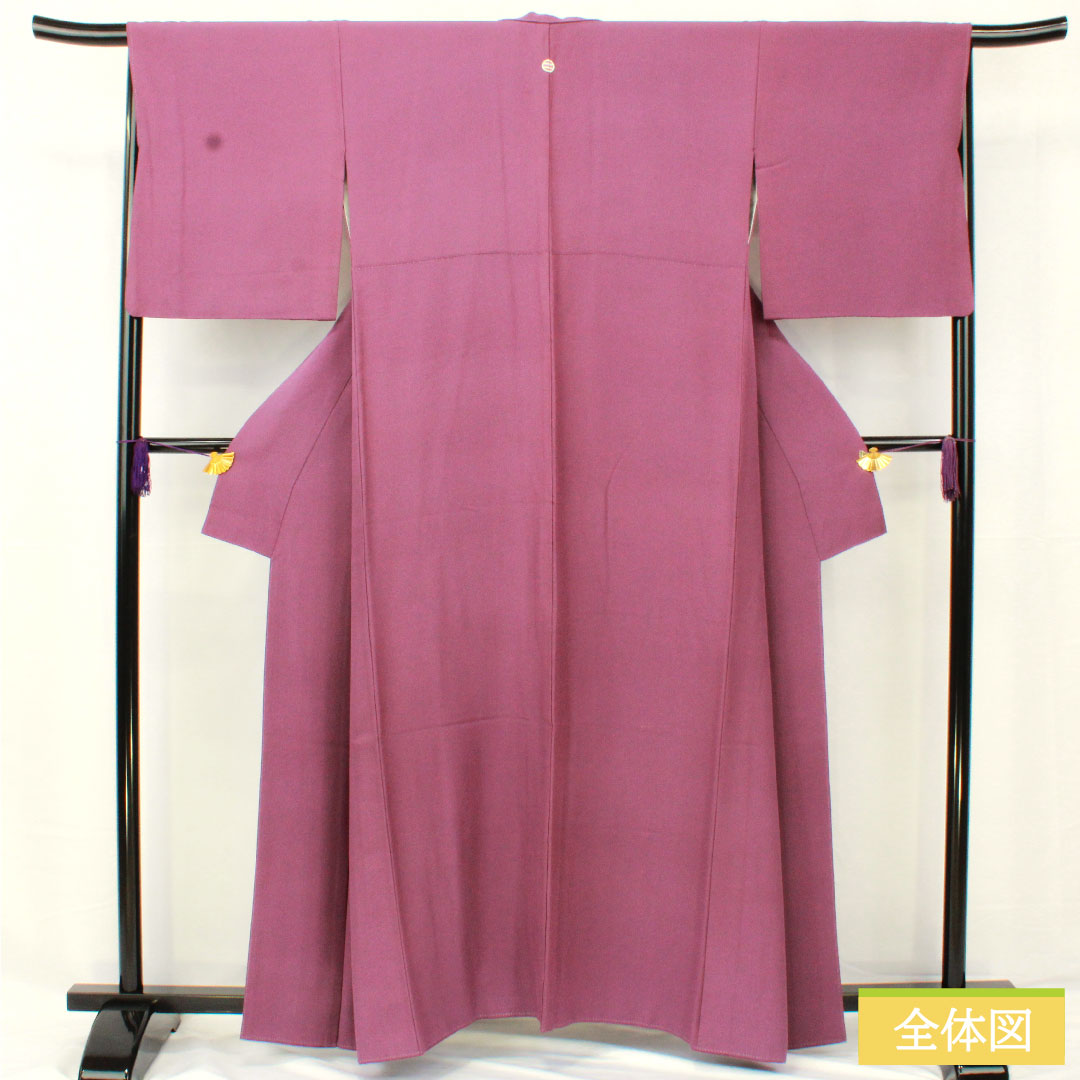 色無地 正絹 身丈158.5cm 裄丈66cm 古代紫色(こだいむらさきいろ) 素無地 一つ紋 丸の内に二ツ引き 袷 Aランク 紫系 1114001723320