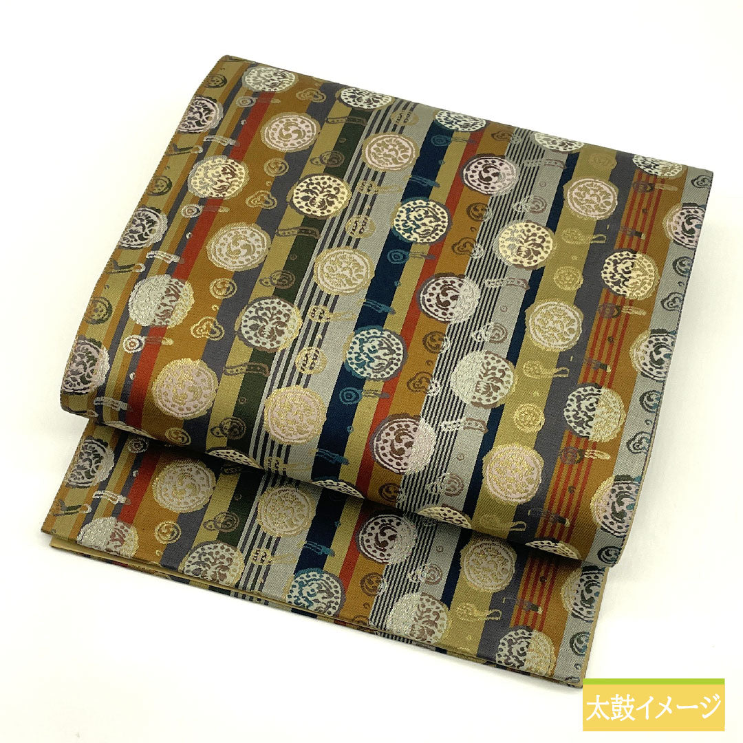 袋帯 正絹 Sランク 縞 西陣織 抽象模様 帯丈438cm 六通 カジュアル グラデーション系 1123017432399