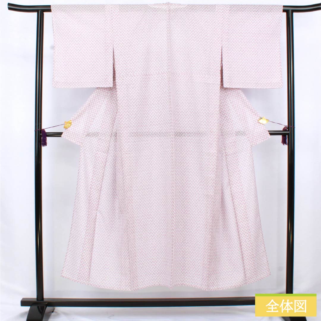 夏物 ポリエステル 小紋 身丈148.5cm 裄丈61cm 半色(はしたいろ) 抽象模様 洗える着物 絽 Aランク 紫系 1132002513120