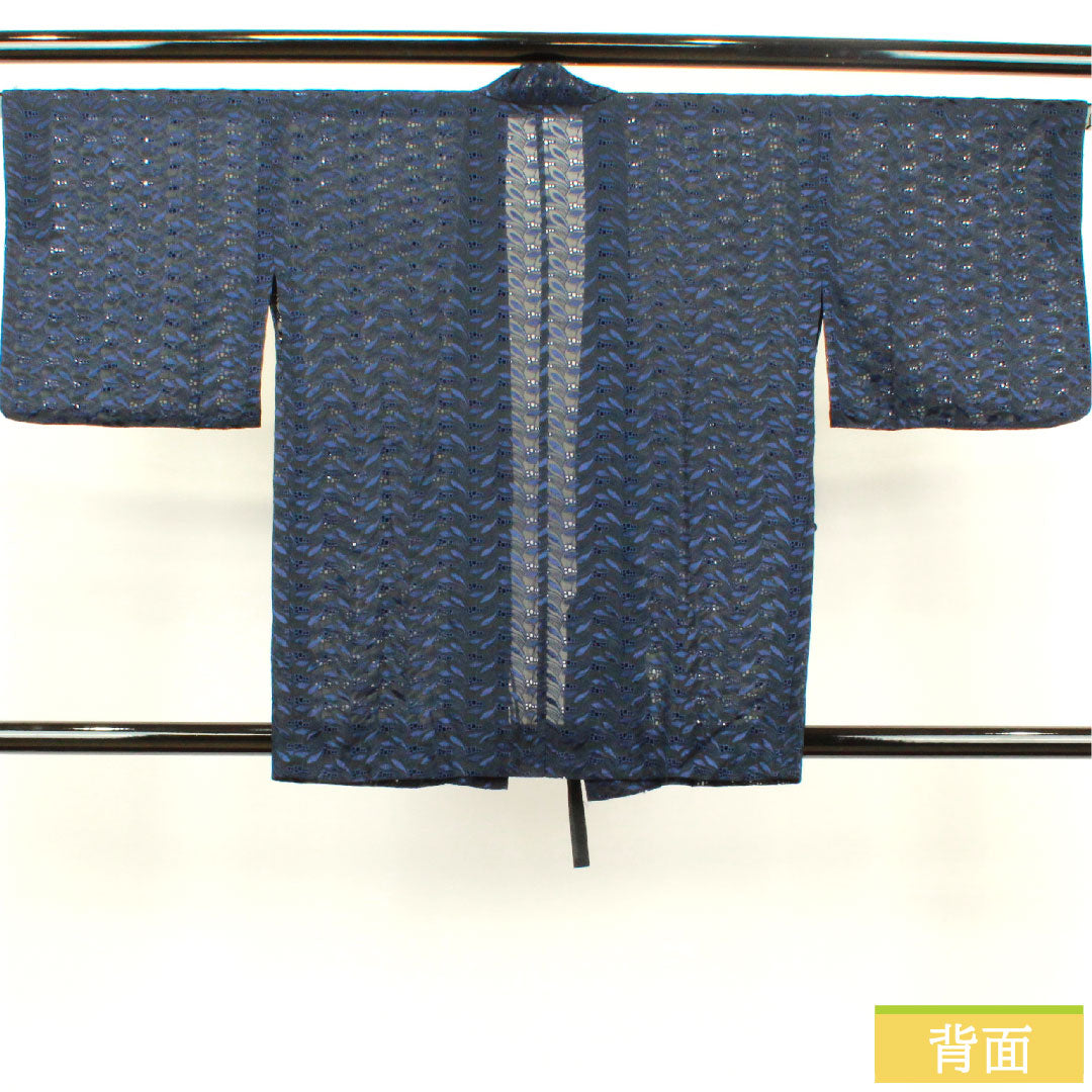 道中着 ポリエステル 身丈77.5cm 裄丈63.5cm 幾何学模様 スリーシーズン Sランク 単衣 黒系 1117000602910