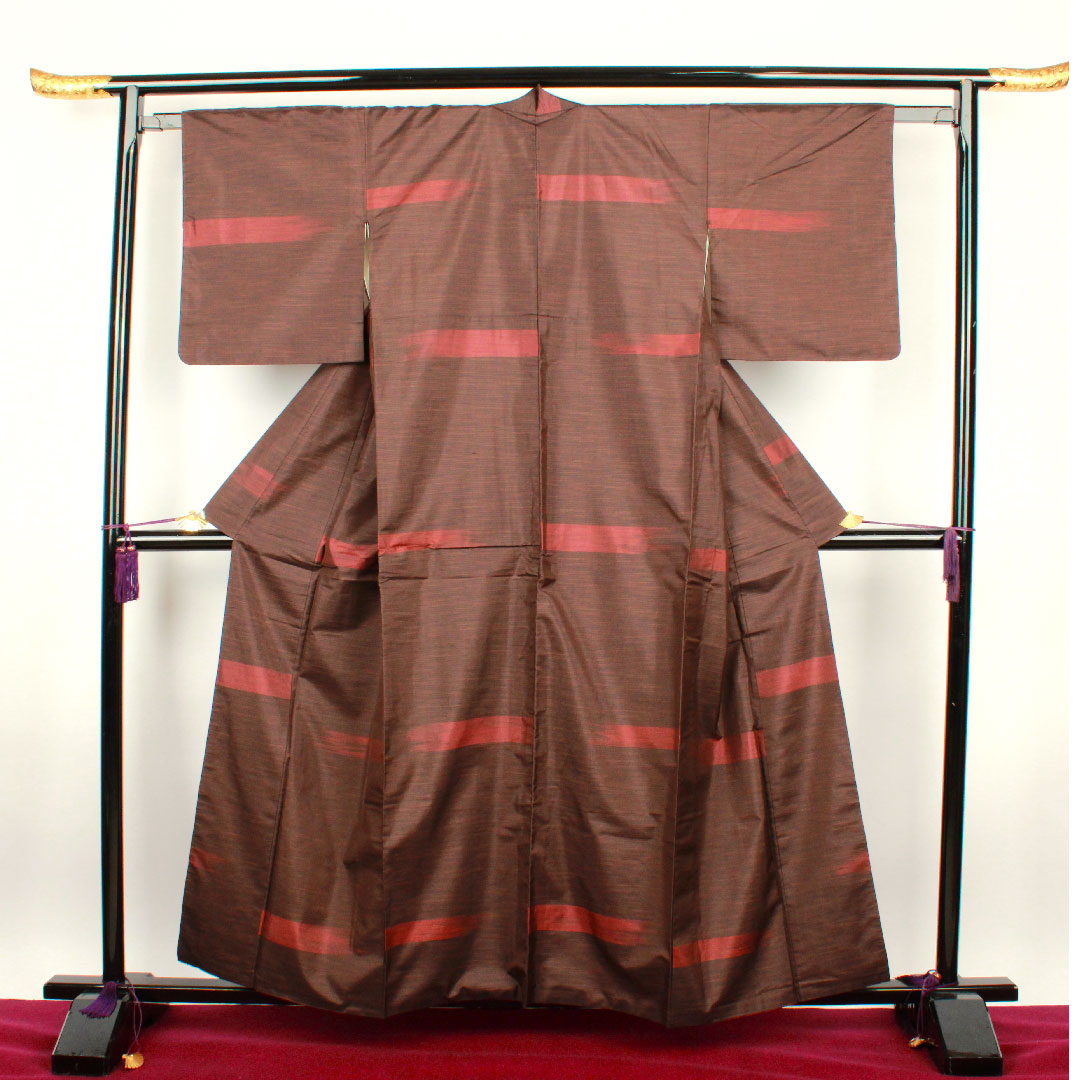 大島紬 身丈159.5cm 裄丈60.5cm 黒鳶色 横縞 縞大島 正絹 Bランク 袷 茶系 1116001714314