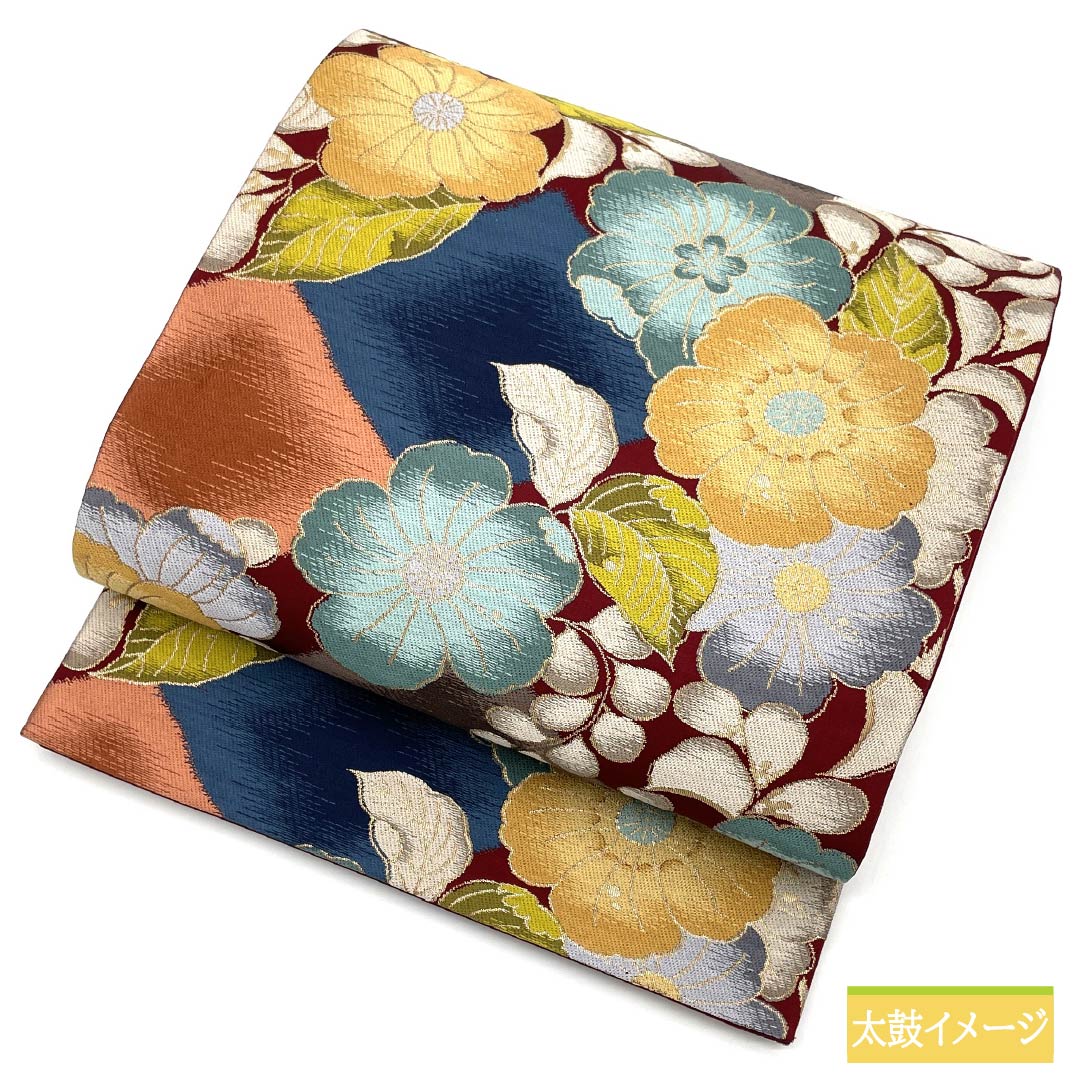 袋帯 正絹 深緋色(ふかきあけいろ) 振袖用 白綾苑大庭 花模様 留袖用 帯丈426cm Aランク 六通 フォーマル 朱系 1123013873316