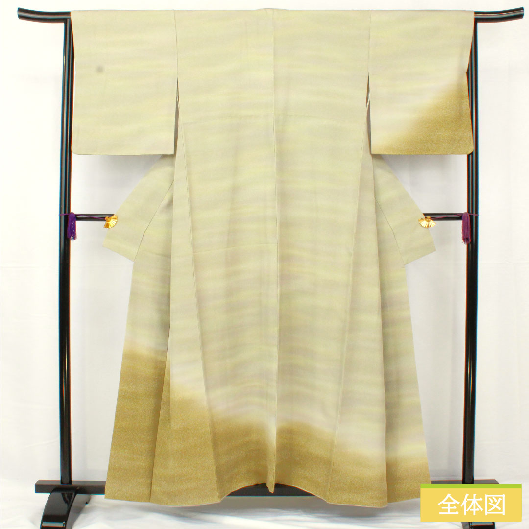 訪問着 正絹 袷 身丈157.5cm 裄丈64cm 硫黄色)いおういろ) ボカシ模様 Sランク 緑系 1112004972319