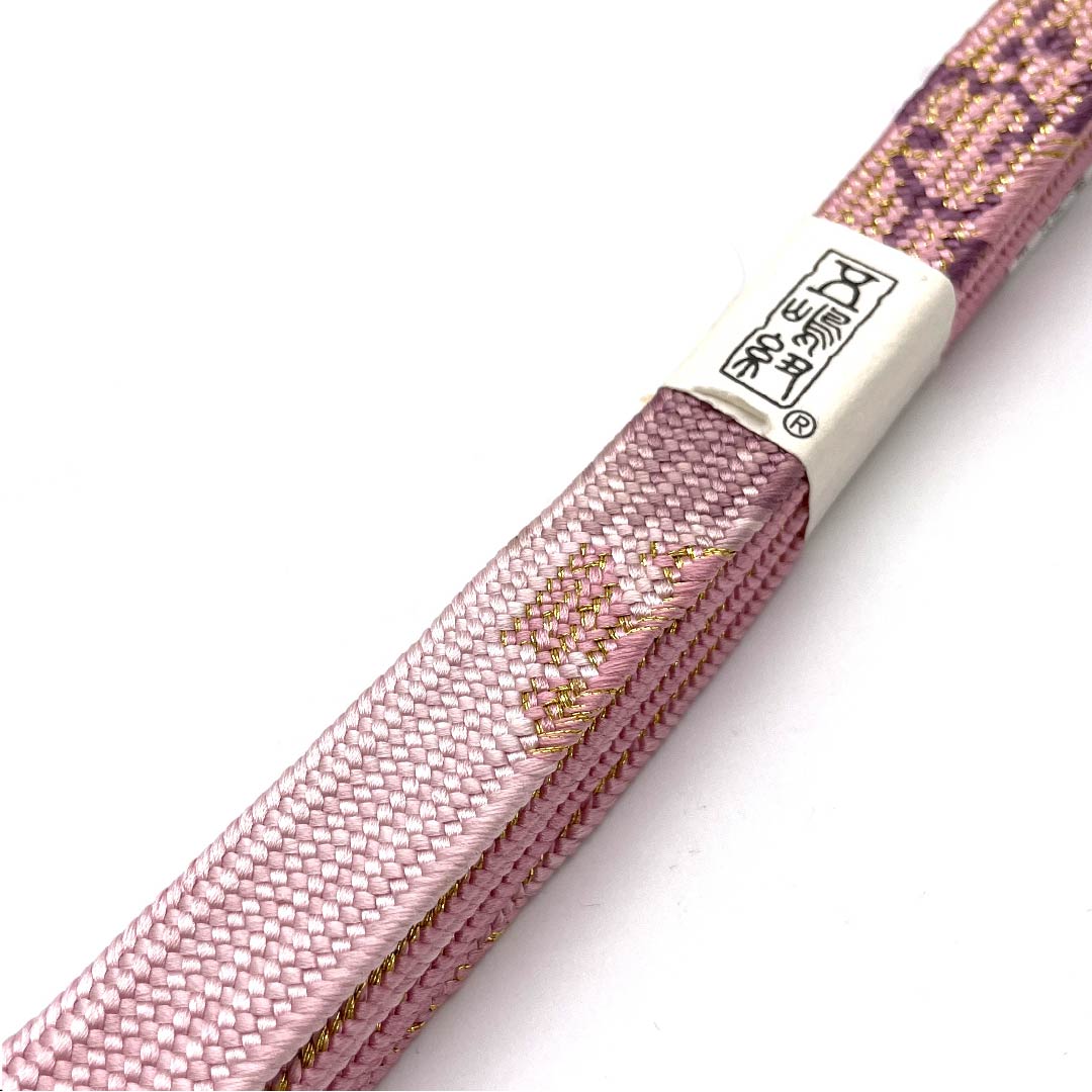 (新古品) 帯締め 正絹 四分紐 洎夫藍色(さふらんいろ) 五嶋紐 江戸組紐 金属糸使用 長さ約165cm 幅約1.7cm セミフォーマル Sランク ピンク系 1135002452313