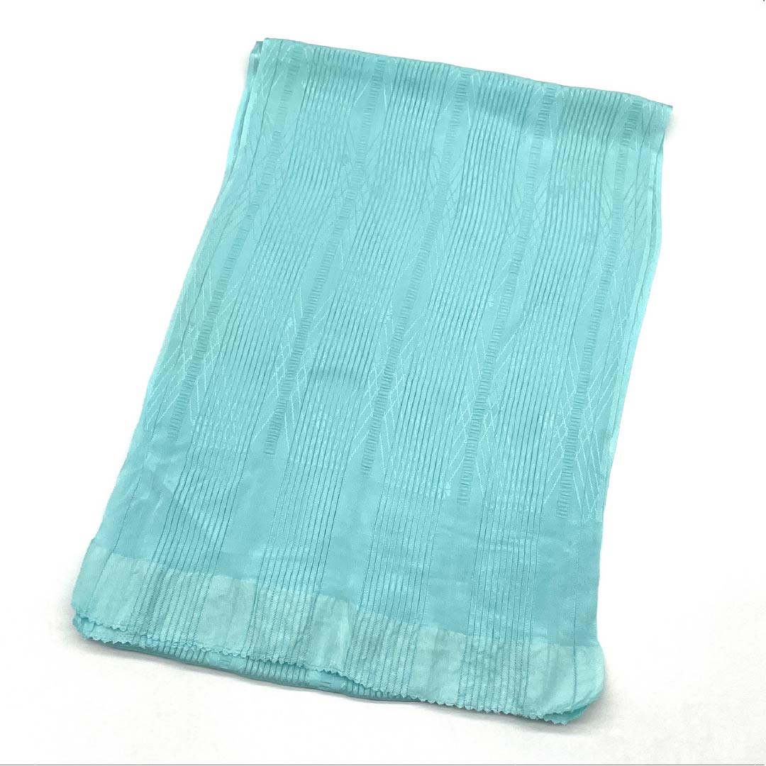 帯揚げ 正絹 Sランク セミフォーマル 水浅葱色(みずあさぎいろ) 縞 幾何学模様 夏用 長さ約171cm 幅約26cm 水色系 1136004032924