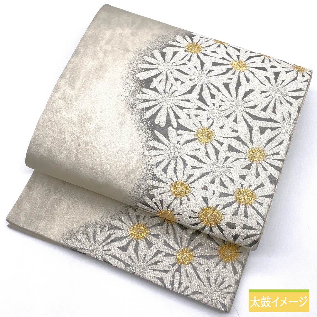 Formal, A-grade silk obi with a chrysanthemum design and foil accents, length 440cm, six-fold hem, gradient finish, product number 1123015203399