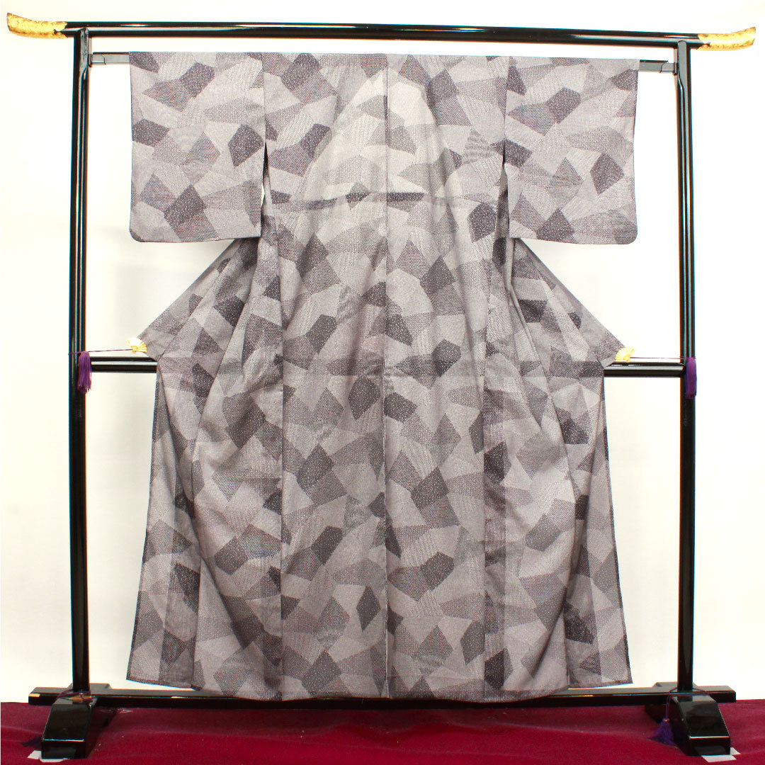 夏物 ポリエステル 小紋 身丈158cm 裄丈62cm 紫烏色(しうしょく) 洗える着物 江戸小紋 絽 Sランク 紫系 1132000722320