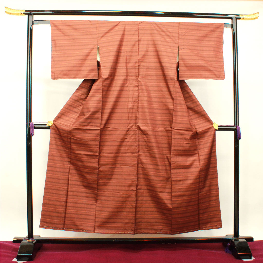 紬 正絹 身丈155.5cm 裄丈62.5cm 横段 Aランク 袷 茶系 1116002793314
