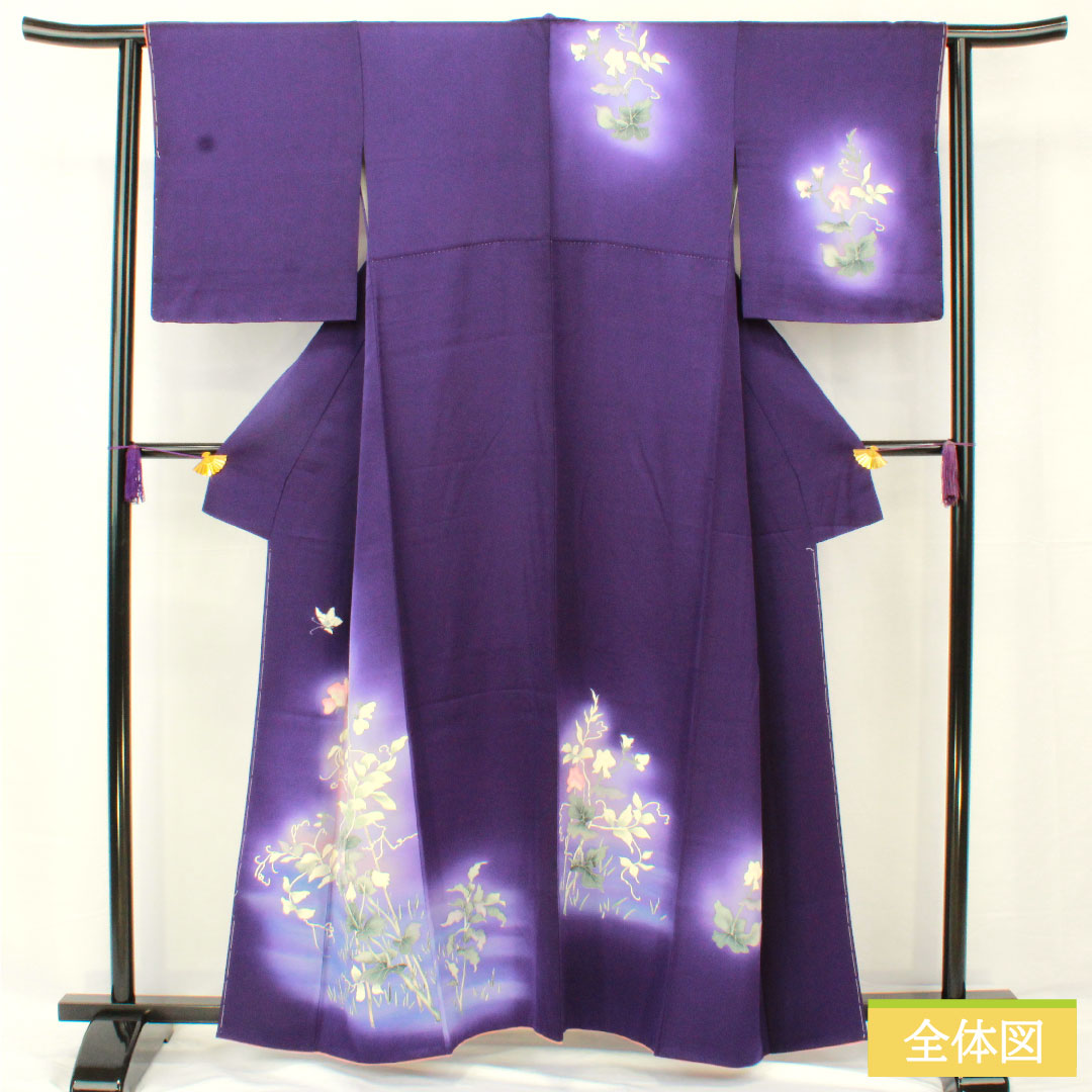 訪問着 正絹 袷 身丈160cm 裄丈62.5cm 菫色(すみれいろ) 京友禅 草花模様 Aランク 紫系 1112005323420
