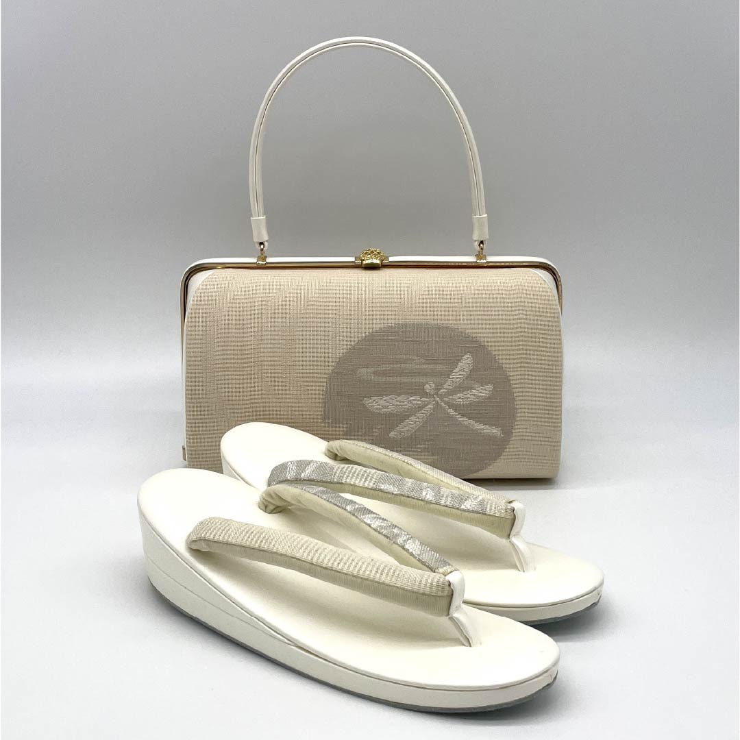 (新古品)草履バッグセット セミフォーマル NEWランク トンボ 絽 Lサイズ クリーム系 1133000331415