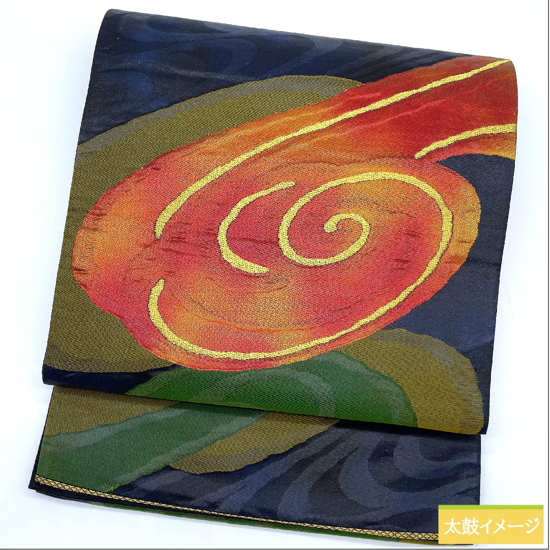 Fukuro Obi (Smoked Color) Whirlpool Pattern Handwoven Length 438cm Pure Silk S Rank Six-way Semi-formal Navy 1123010112318