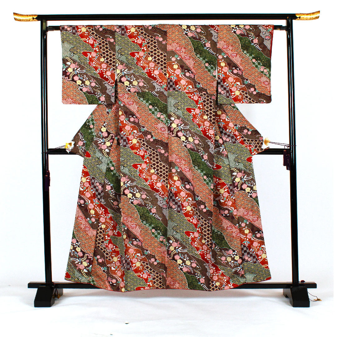 小紋 身丈160cm 裄丈65cm 袷 辻ヶ花 正絹 Sランク 茶系 1115000722314