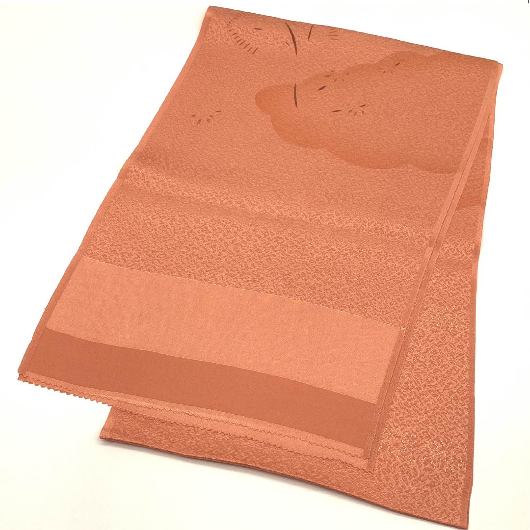 (New old stock) Formal obiage, pure silk, red shishi-iro (red-green color), cloud pattern, abstract design, new old stock, length 164cm, width 30cm, S rank, orange, 1136000202926