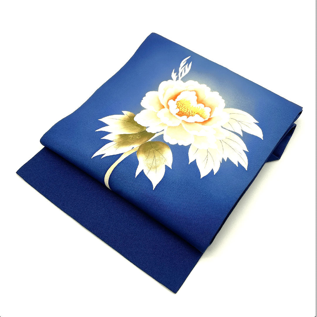 名古屋帯 染め帯 花模様 帯丈374cm 正絹 Aランク ポイント柄 カジュアル 紺系 1124002323318 名古屋仕立て